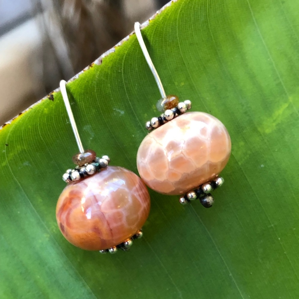 Vintage sterling silver dragon agate earrings .925